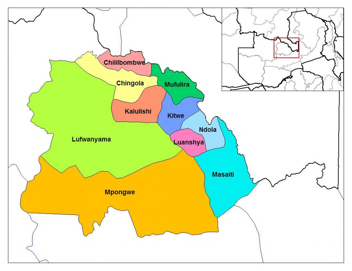 карта на copperbelt провинција Замбија