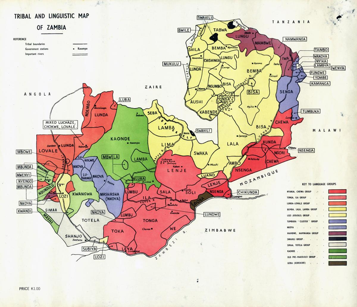 Карта на Zambian племиња