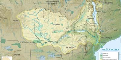Карта на Замбија покажува реки и езера