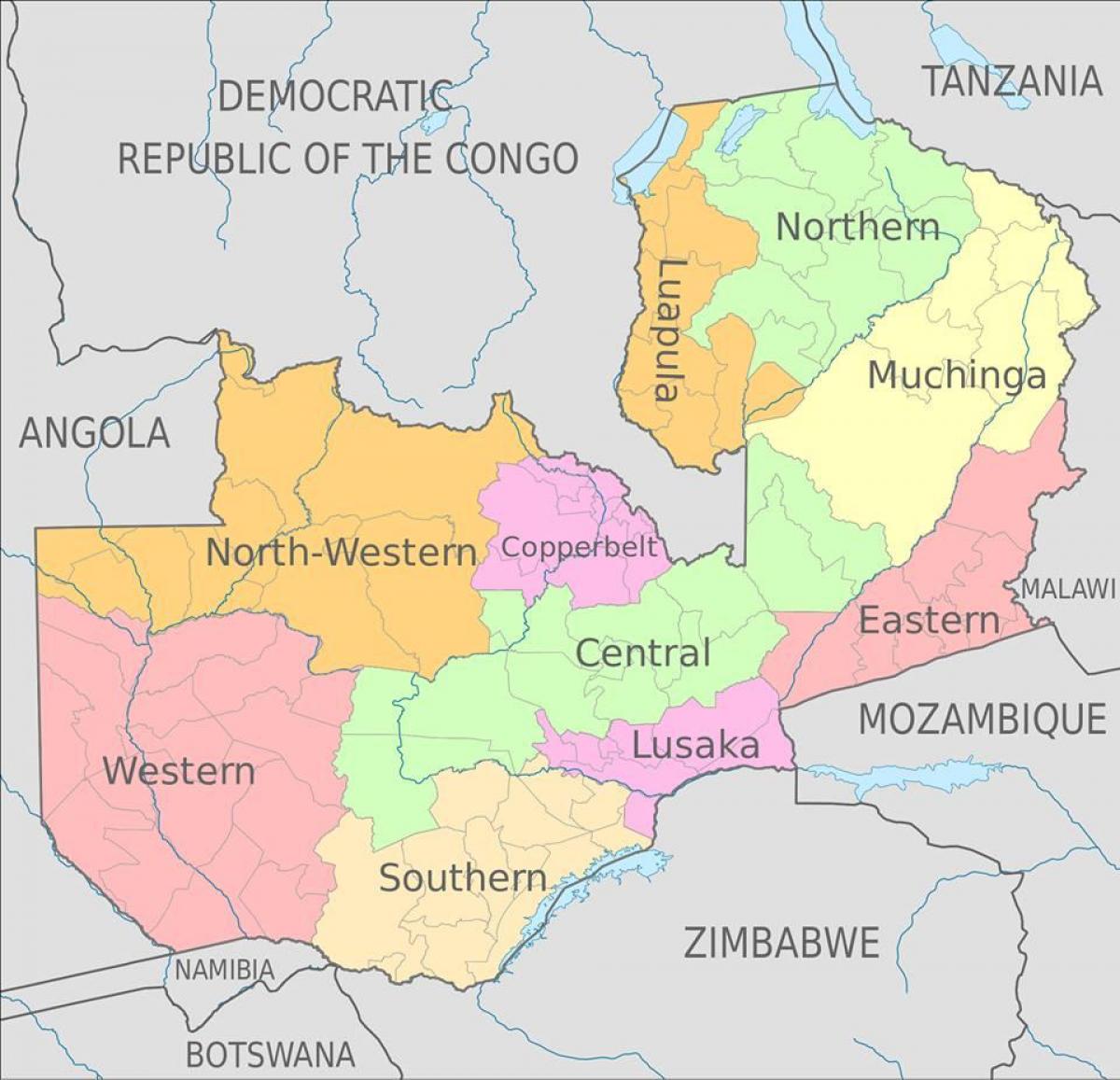 Zambian мапата со провинции