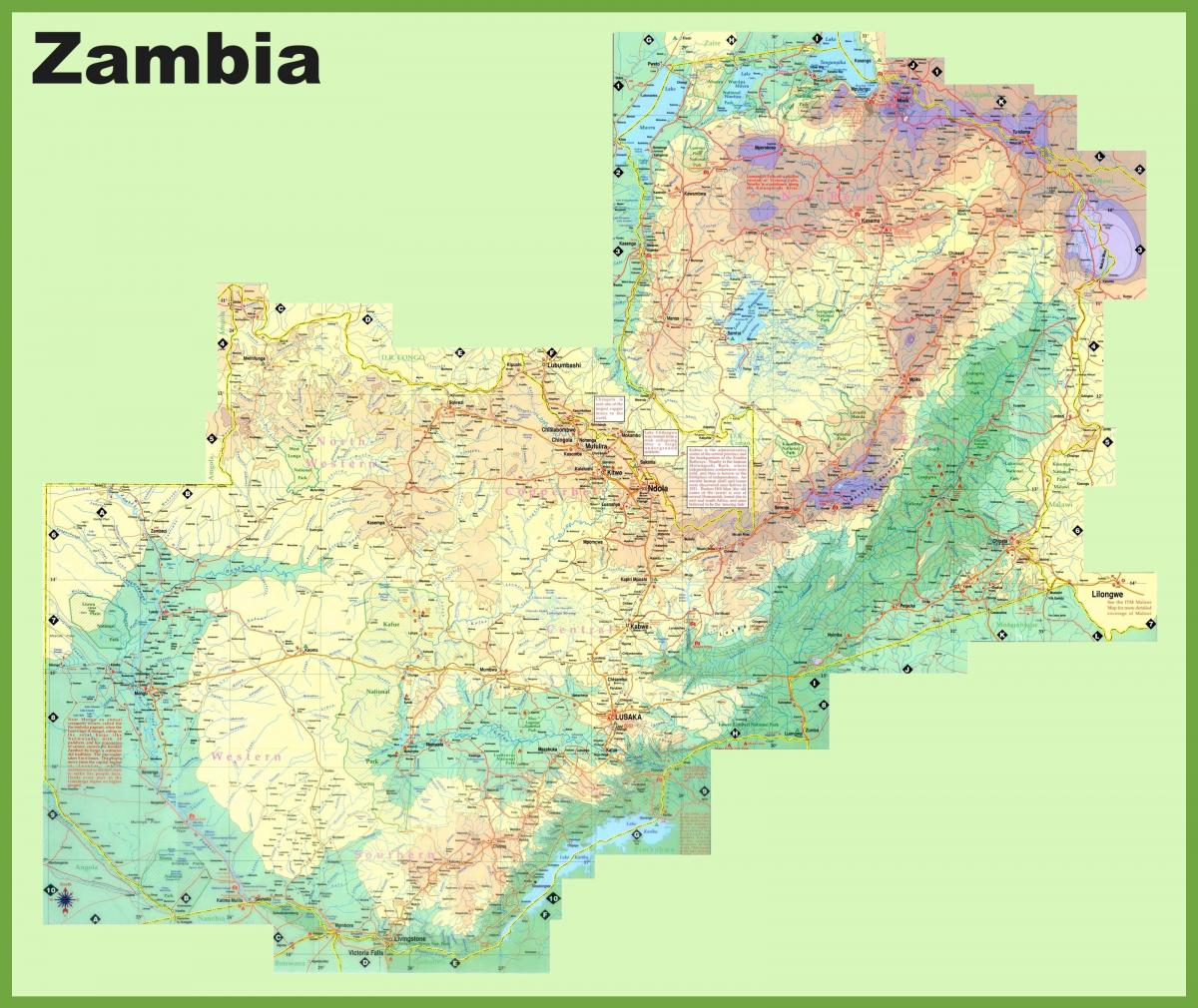 карта на Замбија покажуваат сите градови